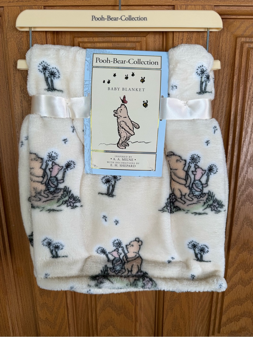 Pooh-Bear-Collection Baby Blanket - Cream with Pink & Black Accents